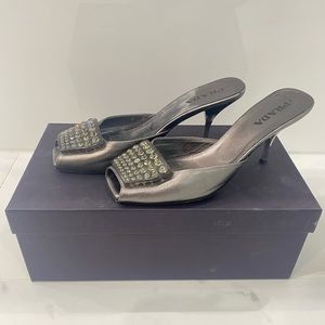 Prada Gray Embellished Mules